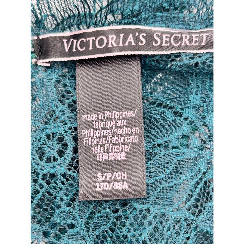 Victoria Secret Emerald Green Satin Lace Trim Chemise Nightgown Small